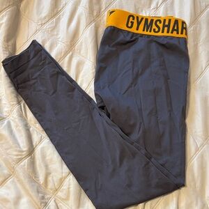 Gymshark Charcoal Leggings with Bold Yellow Band